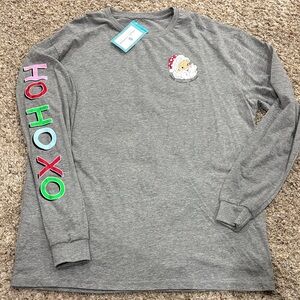 Gray Long Sleeve Shirt with Santa and HO HO HO Design